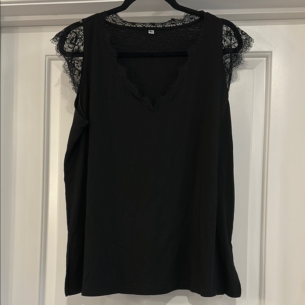 Black Lace Trim Sleeveless Top